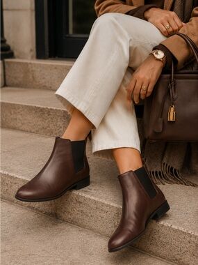 AEROSOLES Step Dance Chelsea Ankle Boots Brown Leather Comfort Classic Boot | 8